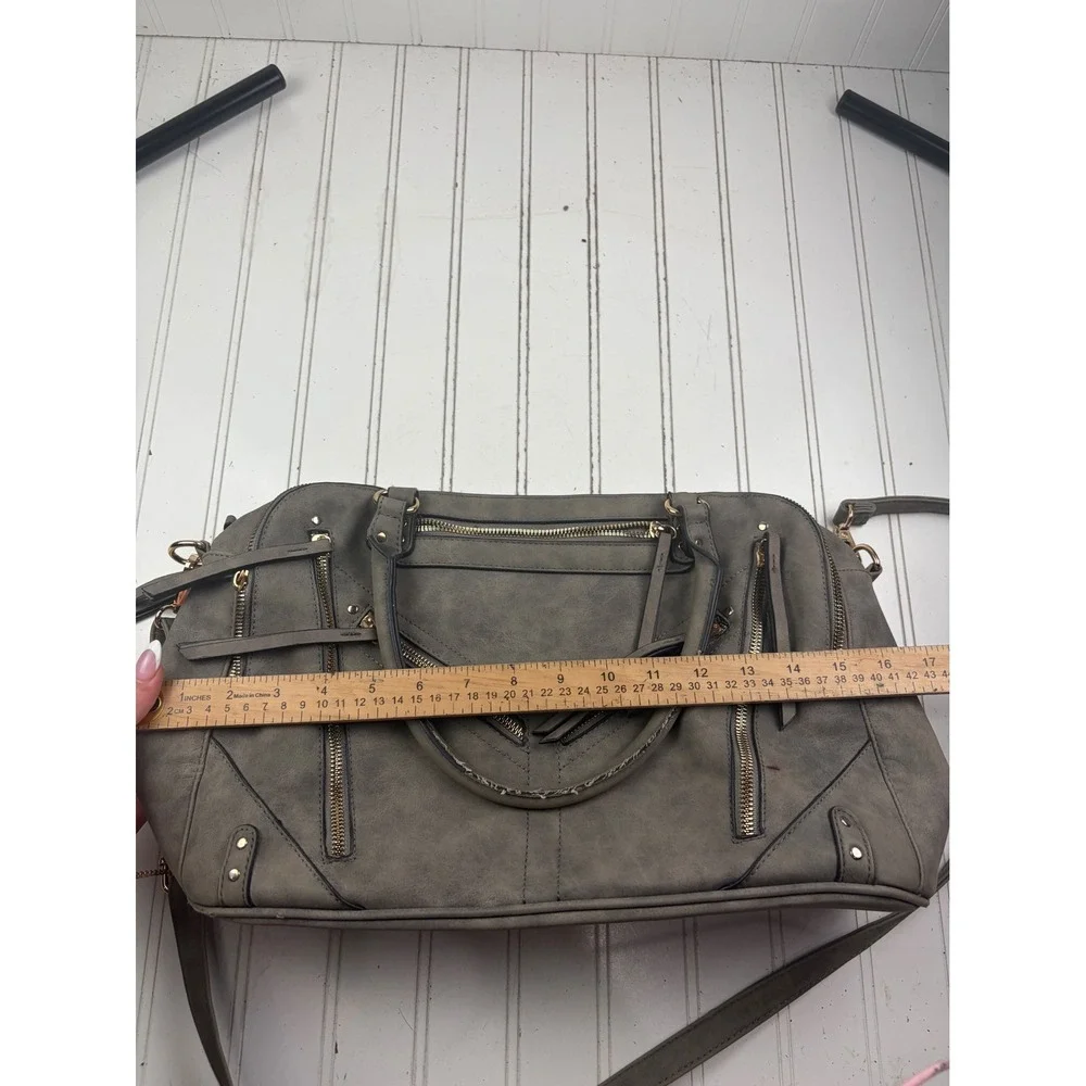 Vintage Y2K Gray Multi Zip Studded Satchel Shoulder Bag Crossbody